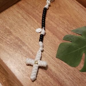 NEW! Rosary Keychain HANDMADE Black on White